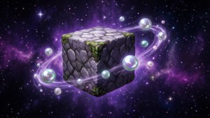 End stone block with orbiting ender pearls in space