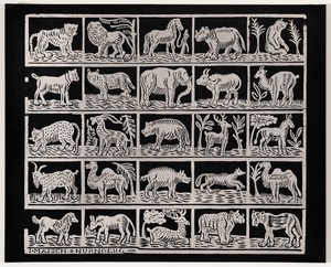 Endpaper with Animals by Johann Maisch, in woodcut in silver on black paper [restrike]. Download this artwork as a high-resolution wallpaper for desktop, tablet — Johann Maisch Wallpaper