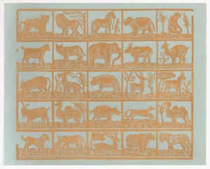 Endpaper with Animals by Johann Maisch, in woodcut in gold on light blue paper [restrike]. Download this artwork as a high-resolution wallpaper for desktop, tab