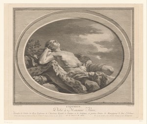Endymion by Nicolas Delaunay, created c. 1763, in paper; etching; engraving. Download this artwork as a high-resolution wallpaper for desktop, tablet, or mobile — Nicolas Delaunay Wallpaper
