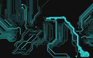 Teal glowing circuit board patterns on a black background — Engineering Background