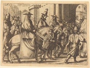 Entry into Ferrara by Jacques Callot, created 1612, in etching on laid paper. Download this artwork as a high-resolution wallpaper for desktop, tablet, or mobil — Jacques Callot Wallpaper
