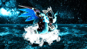 A blue-flaming dragon flying over a starry cosmic ocean. — Epic Charizard Picture