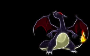 A glowing dragon with red wings and fiery tail against a black background. — Epic Charizard Picture