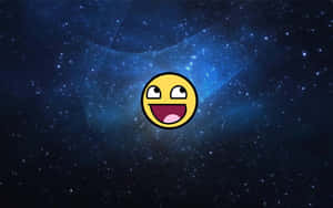 A laughing emoji in a starry space scene.