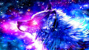 En glödande varg med kosmisk päls mot en stjärnklar nebulosabakgrund. — Mystical Wolf Bakgrundsbilder