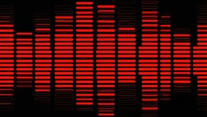 Geometrisch patroon van meerdere rode lijnen als equalizer.