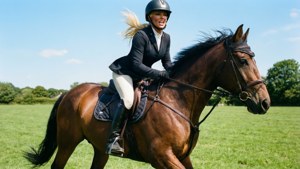 Katie Price viser sin kjærlighet til hester i en rytterscene.