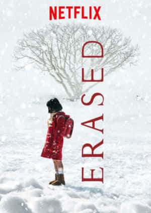 Child in red coat standing in snowy field under bare tree — Delete Picture