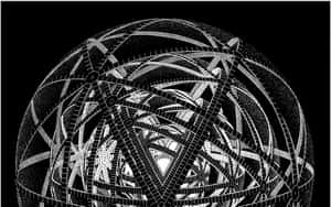 A black and white abstract sphere with intricate geometric patterns and dotwork textures. — Black And White Drawings Background
