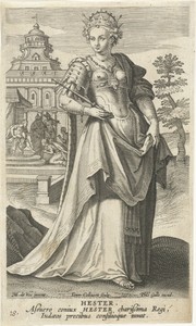 Ester by Jan Collaert (II), created 1588 - 1597, in paper; engraving. Download this artwork as a high-resolution wallpaper for desktop, tablet, or mobile. — Jan Collaert (II) Wallpaper