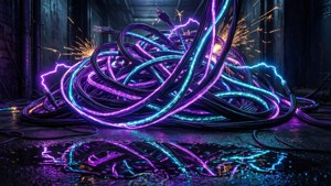 Glødende Ether-kabler skaber en neon cyberpunk-korridor i Tangled Shore