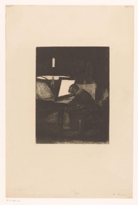 Etser bij lamplicht by François Bonvin, created 1874, in paper; etching; intaglio printmaking technique. Download this artwork as a high-resolution wallpaper fo — François Bonvin Wallpaper