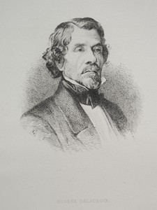 Eugène Delacroix by Jean François Gigoux, created 1800s, in etching. Download this artwork as a high-resolution wallpaper for desktop, tablet, or mobile. — Jean François Gigoux Wallpaper