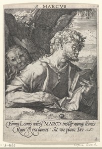 Evangelist Marcus by Conrad Goltz, created 1588 - 1592, in paper; engraving. Download this artwork as a high-resolution wallpaper for desktop, tablet, or mobile — Conrad Goltz Wallpaper