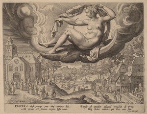 Evening by Adriaen Collaert, created before 1597, in engraving on laid paper. Download this artwork as a high-resolution wallpaper for desktop, tablet, or mobil — Adriaen Collaert Wallpaper