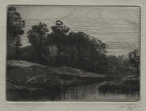 Evening by Alphonse Legros, created c. 1857–1911, in drypoint. Download this artwork as a high-resolution wallpaper for desktop, tablet, or mobile. — Alphonse Legros Wallpaper
