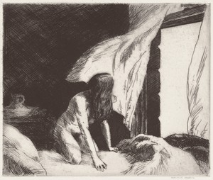 Evening Wind by Edward Hopper, created 1921, in etching in black. Download this artwork as a high-resolution wallpaper for desktop, tablet, or mobile. — Edward Hopper Wallpaper