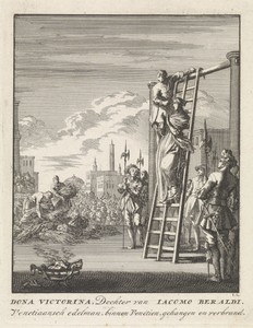 Executie van Victorina by Jan Luyken, created 1699, in paper; etching. Download this artwork as a high-resolution wallpaper for desktop, tablet, or mobile. — Art Wallpaper
