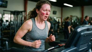 Anemic woman struggling to exercise