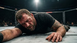 Brian Cage ligger udmattet på måtten efter en hård kamp.