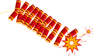 Eine Reihe roter Feuerwerkskörper, die mit heller Sternenexplosion vor schwarzem Hintergrund explodieren — Firecrackers Wallpaper
