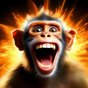 Ein Cartoon-Affe, der lacht, mit einer Explosion dahinter. — Monkey Meme Wallpaper
