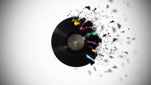 A vinyl record exploding into shards with colorful lightning effects. — Vinyl Record Wallpaper