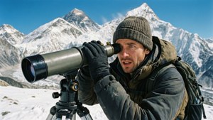 Everest använder ett teleskop för att se avlägsna toppar.