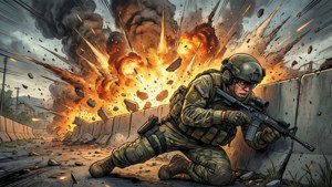 Operator FOG berlindung di balik penghalang saat ledakan
