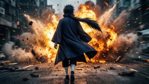 Itachi berjalan dengan tenang menjauhi ledakan besar