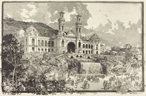 Exposition de Nice by Auguste Lepère, in wood engraving. Download this artwork as a high-resolution wallpaper for desktop, tablet, or mobile. — Auguste Lepère Wallpaper