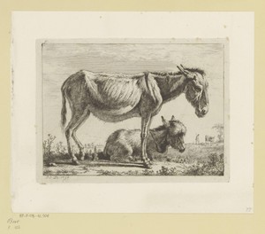 Ezel met jong by Jean Jacques de Boissieu, created 1791, in paper; chine collé; etching. Download this artwork as a high-resolution wallpaper for desktop, table