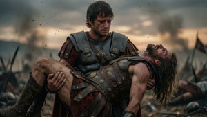 Un gladiateur pleure un camarade tombé après la bataille.