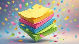 Illustration numérique joyeuse de notes Post-it multicolores tombant comme des confettis.