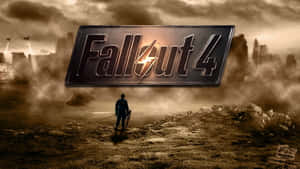 A lone figure in a wasteland stares at the Fallout 4 logo with ruined city buildings in the background.