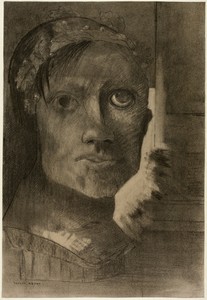 False Glory by Odilon Redon, created c. 1885, in Various charcoals, with incising, stumping, wiping, erasing, and subtractive brushwork, on pale-pink wove paper — Odilon Redon Wallpaper