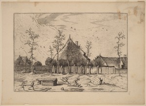 Farm by Lucas van Doetechum, created published in or before 1676, in etching retouched with engraving. Download this artwork as a high-resolution wallpaper for — Lucas van Doetechum Wallpaper