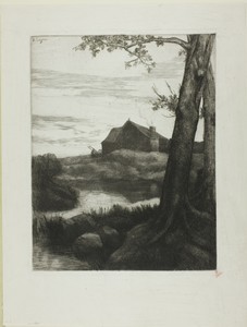 Farm with Large Tree by Alphonse Legros, created c. 1855, in Etching and drypoint on cream laid paper. Download this artwork as a high-resolution wallpaper for — Illustration Wallpaper