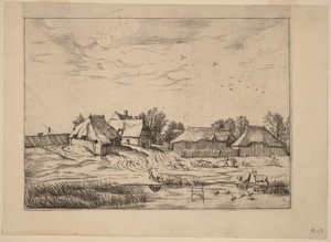 Farms by Lucas van Doetechum, created published 1559/1561, in etching retouched with engraving. Download this artwork as a high-resolution wallpaper for desktop — Lucas van Doetechum Wallpaper