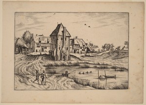 Farms by Lucas van Doetechum, created published in or before 1676, in etching retouched with engraving. Download this artwork as a high-resolution wallpaper for — Lucas van Doetechum Wallpaper