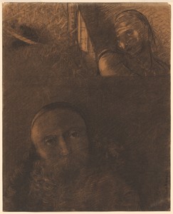 Faust and Mephistopheles by Odilon Redon, created 1880, in Various charcoals, with wiping, stumping, erasing, and incising, on cream wove paper altered to a gol — Odilon Redon Wallpaper