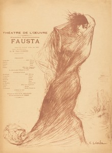 Fausta by Charles Lucien Léandre, created 1899, in lithograph in brown on wove paper. Download this artwork as a high-resolution wallpaper for desktop, tablet, — Art Picture