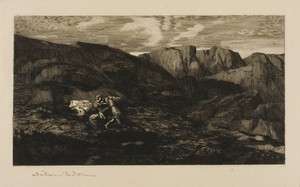 Fear by Odilon Redon, created 1865, in Etching on cream laid paper. Download this artwork as a high-resolution wallpaper for desktop, tablet, or mobile. — Odilon Redon Wallpaper