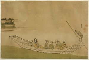 Ferryboat by Katsushika Hokusai, created c. 1798, in Color woodblock print. Download this artwork as a high-resolution wallpaper for desktop, tablet, or mobile. — Art Wallpaper