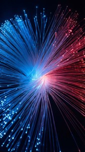 Lignes de fibre optique bleues et rouges abstraites, thème pour Verizon FIOS.