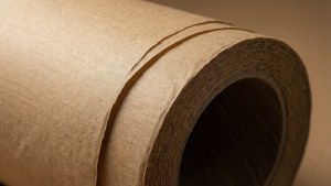 Makroopptak av kraftpapir som viser rik tekstur og varme brune toner