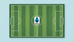 Desain datar bersih dari lapangan sepak bola dengan logo Serie A, ideal untuk wallpaper modern sederhana.