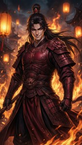 Hua Cheng kommanderer spøkelsesbyen med en ildfull aura i denne dramatiske Heaven Officials Blessing-bakgrunnen.