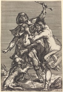 Fighting Beggars by Jacques Bellange, created c. 1612-1616, in etching. Download this artwork as a high-resolution wallpaper for desktop, tablet, or mobile. — Art Picture